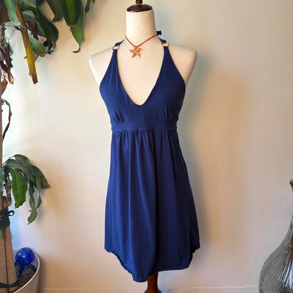 Bra Tops Y2K McBling Navy O Ring Halter Babydoll Dress Large